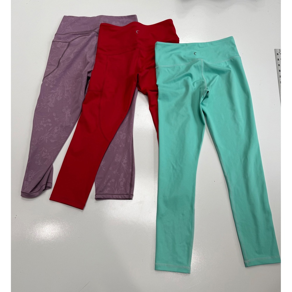 Zyia Active Leggings Bundle Size 4 Red Mint Purple Floral High Rise 3 Pairs